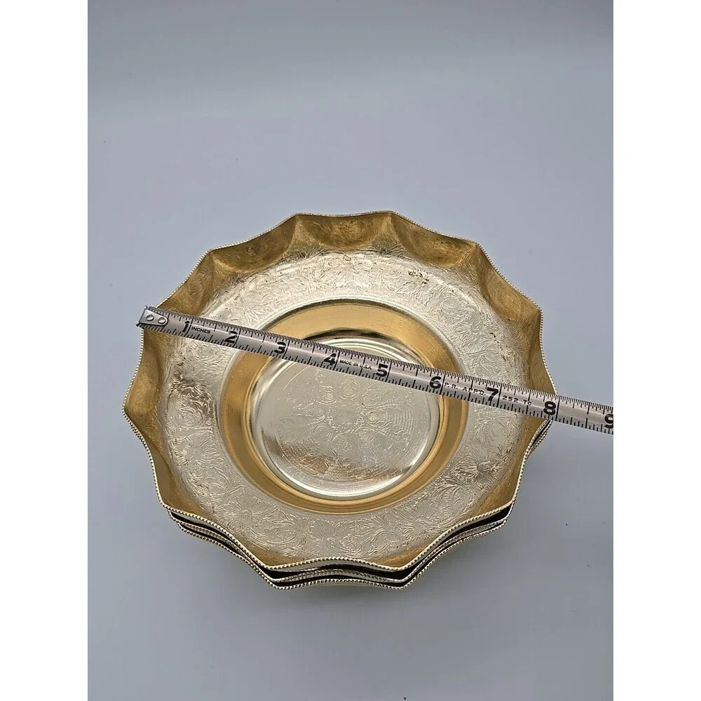 VTG 3 Kalian NYC Gold Aluminum Bowls Dishes Italy Scalloped Edge Intricate